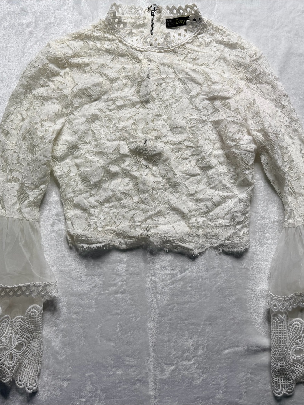 White Lace High-Neck Crop Blouse